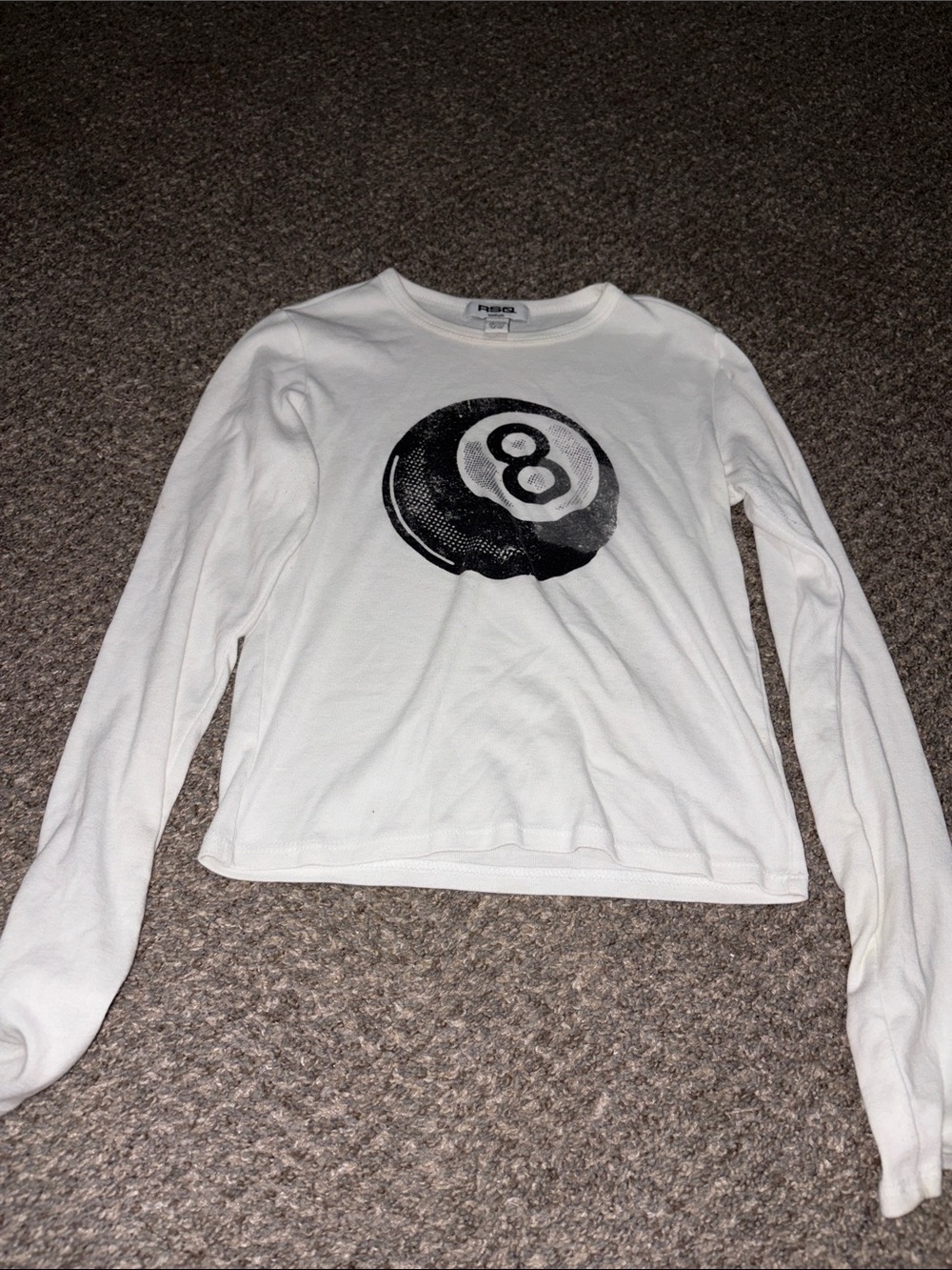 RSQ White Tee with Distressed Black 8-Ball Graphic